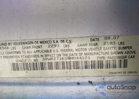 2008 Volkswagen Jetta Se/Sel from USA, damaged, VIN 3VWRZ71K58M044121